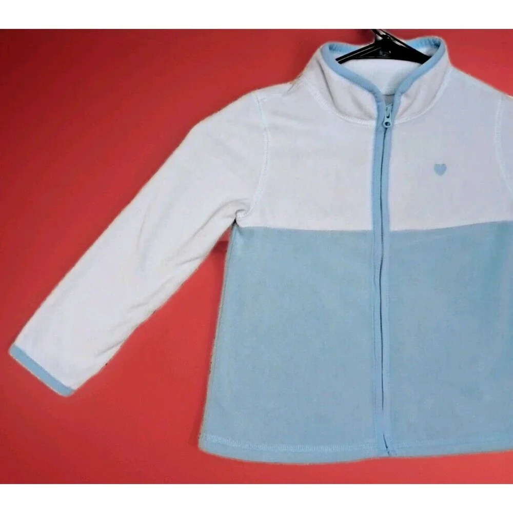 OshKosh B'gosh 3T Toddler Girls Blue Zip Up Sweater Heart Print Jacket Knit